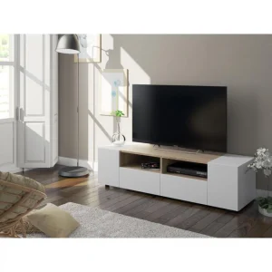 Usinestreet Meuble TV ALICE 4 Portes Et 2 Niches De Rangement L138cm – Blanc / Bo… 9