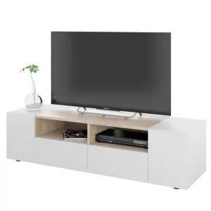 Usinestreet Meuble TV ALICE 4 Portes Et 2 Niches De Rangement L138cm – Blanc / Bo… 11