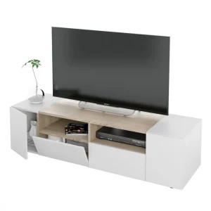 Usinestreet Meuble TV ALICE 4 Portes Et 2 Niches De Rangement L138cm – Blanc / Bo… 15