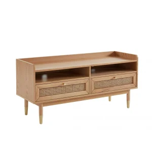 Baita Meuble TV LEON Bois Et Cannage Naturel 2 Tiroirs Et 2 Niches – L120cm 9