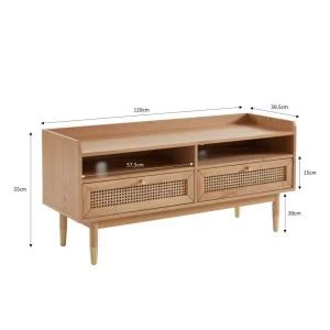 Baita Meuble TV LEON Bois Et Cannage Naturel 2 Tiroirs Et 2 Niches – L120cm 13