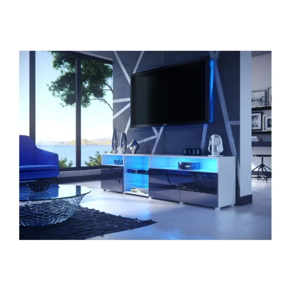 Dusine MEUBLE TV MASSIMO 200 Cm Blanc Mat Et Portes Noir Laquées LED RGB 1