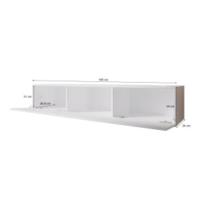 Furnix Meuble Tv / Meuble Suspendu ZIBO 160 Cm Blanc Mat / Noir Brillant Styl… 15