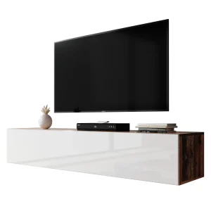 Furnix Meuble Tv / Meuble Suspendu ZIBO 160 Cm Vieux Bois / Blanc Style Moder… 7