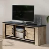 NOUVOMEUBLE Meuble TV Moderne Couleur Bois Et Noir OLIVIA 5