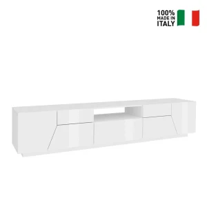 Ahd Amazing Home Design Meuble TV Mural De Salon Moderne 220x43cm Blanc Brillant Fergus 9