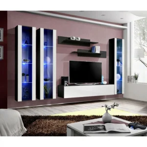 Ac-Deco Meuble TV Mural Design Fly II 310cm Blanc & Noir 12