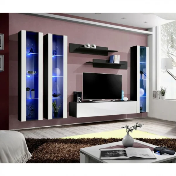 Ac-Deco Meuble TV Mural Design Fly II 310cm Blanc & Noir 5