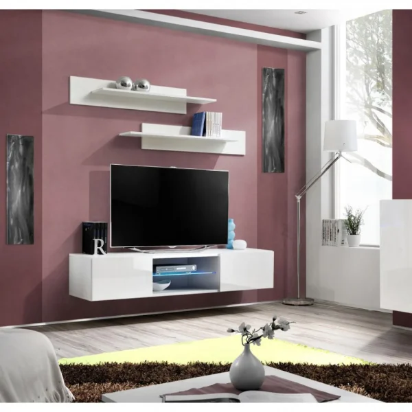 Ac-Deco Meuble TV Mural Design Fly III 160cm Blanc 4