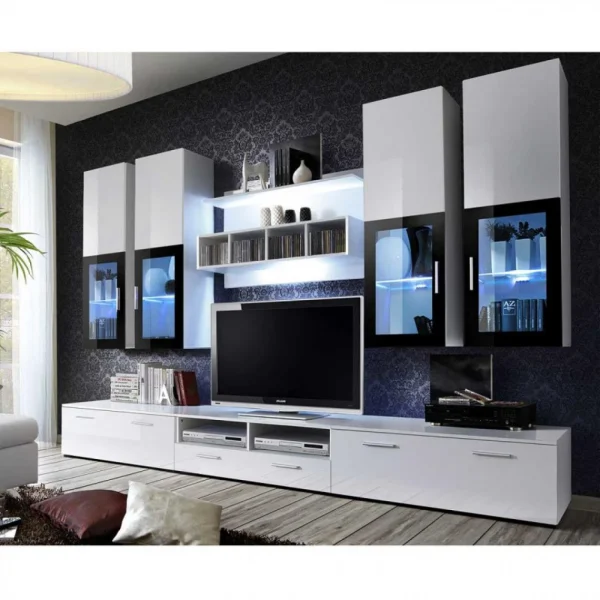 Ac-Deco Meuble TV Mural Design Lyra 300cm Blanc 1