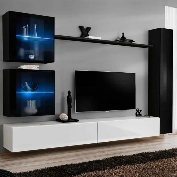 Ac-Deco Meuble TV Mural Design Switch XVIII 280cm Blanc & Noir 1