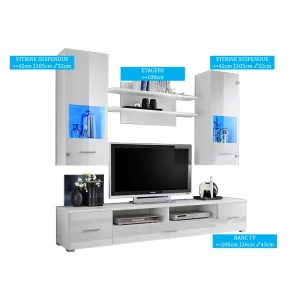 Dusine Meuble TV Mural Magnetic Blanc Brillant Et Blanc Mat 200cm 7