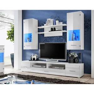 Dusine Meuble TV Mural Magnetic Blanc Brillant Et Blanc Mat 200cm 9