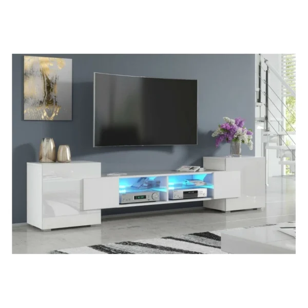 Dusine MEUBLE TV PABLO 230 Cm Avec LED Blanc Mat Et Blanc Laqué 1