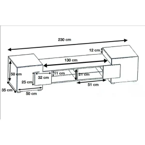 Dusine MEUBLE TV PABLO 230 Cm Avec LED Blanc Mat Et Blanc Laqué 7