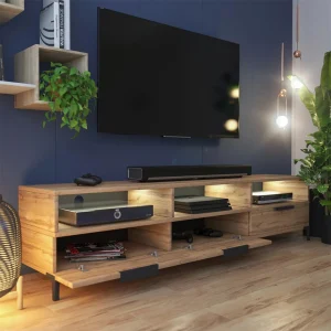 Selsey Meuble Tv – RIKKE – 160 Cm – Chêne Wotan – Avec LED à Piles 8