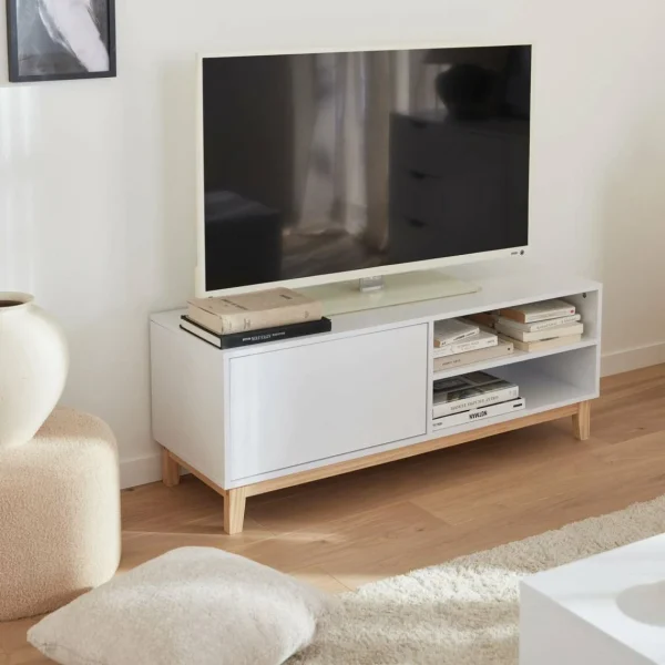 Alice’s Garden Meuble TV Scandinave Blanc, 1 Tiroir – Floki 3