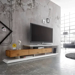 Inside 75 Meuble TV Design EMERAINVILLE Finition Laquée Blanc Mat 3 Tiroirs Fa?… 9