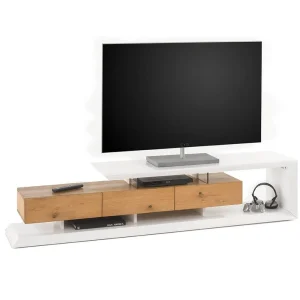 Inside 75 Meuble TV Design EMERAINVILLE Finition Laquée Blanc Mat 3 Tiroirs Fa?… 13