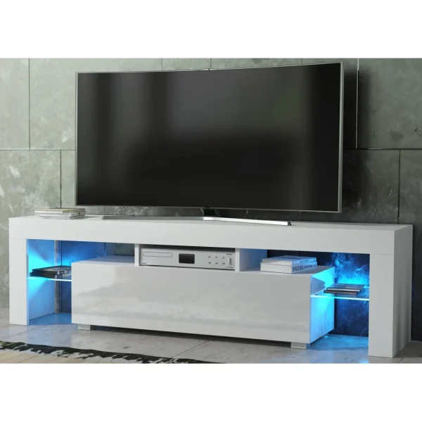 Dusine Meuble TV SPIDER à LED En Blanc MAT Avec Porte Blanc Laqué 160 Cm 3