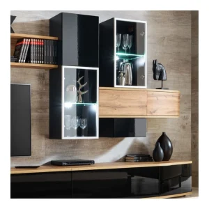 NOUVOMEUBLE Ensemble Meuble TV Noir Et Couleur Bois BAGNOLO 11