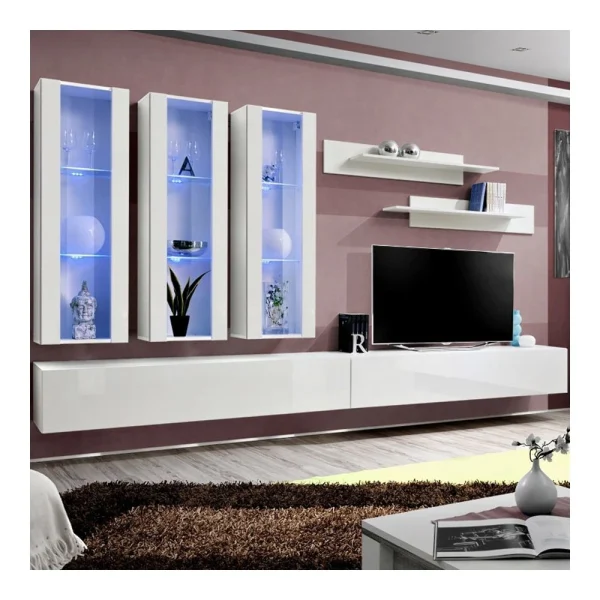 NOUVOMEUBLE Meuble TV Avec Rangement Blanc PIAZZA 1