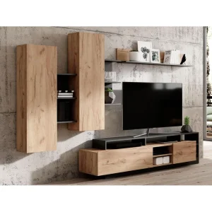 Vente-unique Mur TV Avec Rangements – Coloris : Naturel Et Anthracite – IDESIA 9