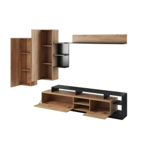 Vente-unique Mur TV Avec Rangements – Coloris : Naturel Et Anthracite – IDESIA 13