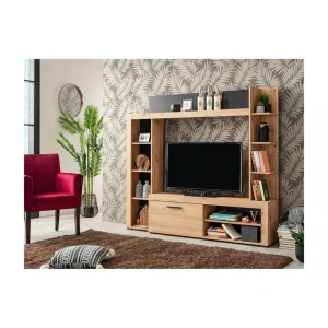 Vente-unique Mur TV BALTIMORE – Avec Rangements – Coloris : Chêne & Anthracite 9