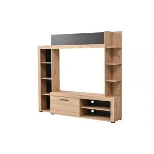 Vente-unique Mur TV BALTIMORE – Avec Rangements – Coloris : Chêne & Anthracite 11