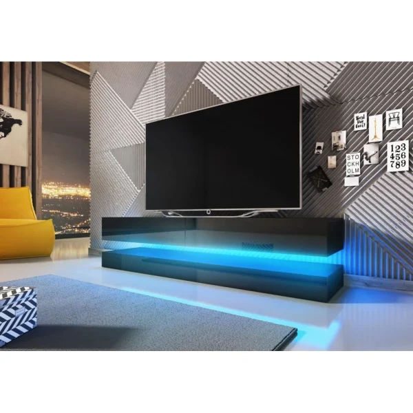 VIVALDI Meuble TV – FLY – 140 Cm – Noir/noir Brillant – Avec LED – Sty… 1