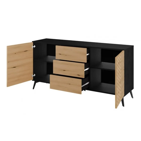 Bestmobilier Peter – Buffet Bas – Bois Et Noir – 154 Cm – Style Industriel 4