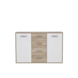 Marque Generique PILVI Buffet Bas 2 Portes 4 Tiroirs – Blanc Et Chene Sonoma – L 122,6 … 6