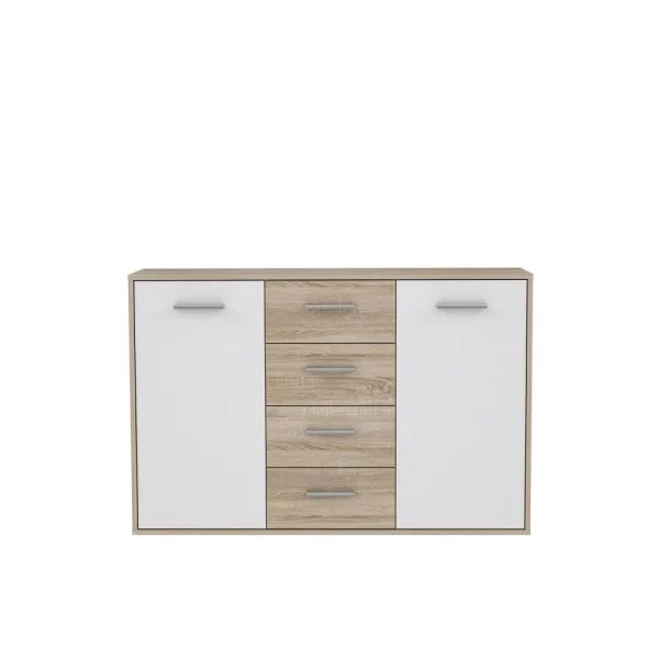 Marque Generique PILVI Buffet Bas 2 Portes 4 Tiroirs – Blanc Et Chene Sonoma – L 122,6 … 3