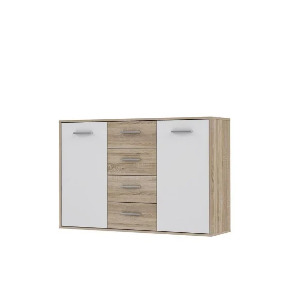 Marque Generique PILVI Buffet Bas 2 Portes 4 Tiroirs – Blanc Et Chene Sonoma – L 122,6 … 1