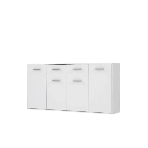 Marque Generique PILVI Buffet Bas 4 Portes 4 Tiroirs – Blanc Mat – L 162,3 X P 34,2 X H… 1