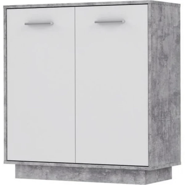 CSTORE PILVI Meuble De Rangement 2 Portes – Blanc Et Béton Gris Clair – L 82… 1