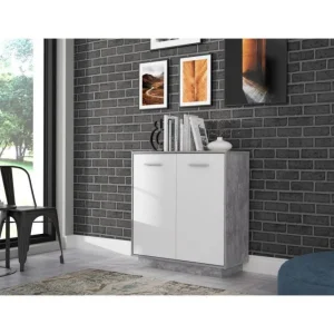 CSTORE PILVI Meuble De Rangement 2 Portes – Blanc Et Béton Gris Clair – L 82… 11