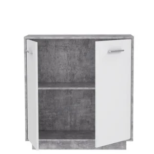 CSTORE PILVI Meuble De Rangement 2 Portes – Blanc Et Béton Gris Clair – L 82… 15