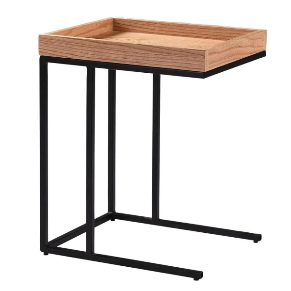 Altobuy RENO – Table D’Appoint Effet Chêne Et Métal Noir 1