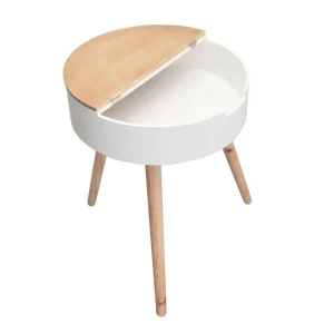 Altobuy Rofia – Table Basse Ronde Blanche Avec Coffre 7