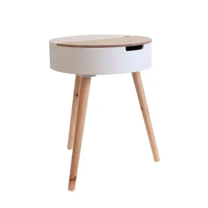 Altobuy Rofia – Table Basse Ronde Blanche Avec Coffre 9