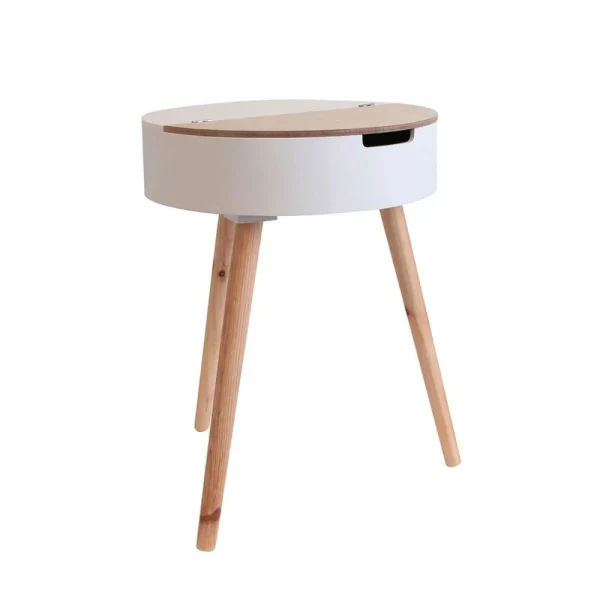 Altobuy Rofia – Table Basse Ronde Blanche Avec Coffre 4