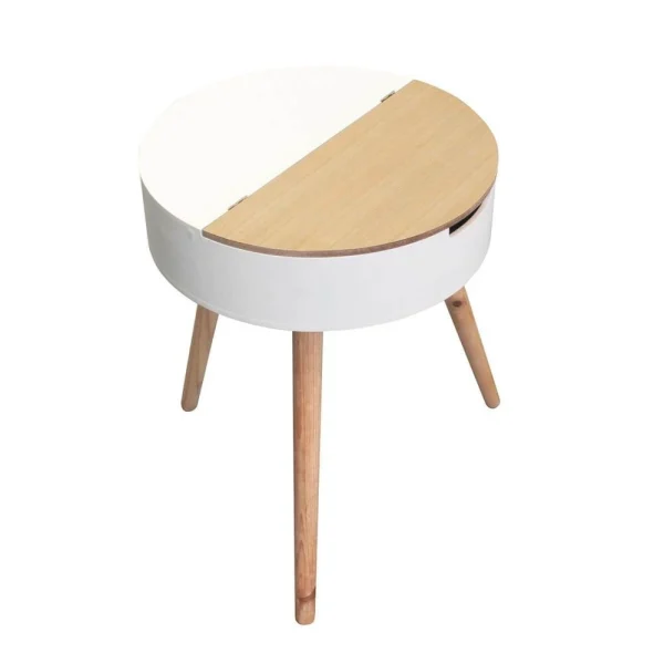 Altobuy Rofia – Table Basse Ronde Blanche Avec Coffre 1