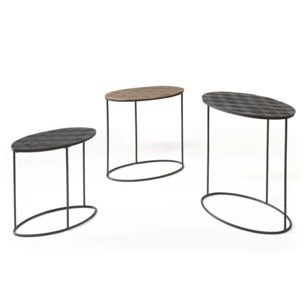 Rousseau Ensemble De Tables D’appoint 3 Pcs Tanto Métal Noir Et Doré 3