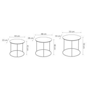 Rousseau Ensemble De Tables D’appoint 3 Pcs Tanto Métal Noir Et Doré 15