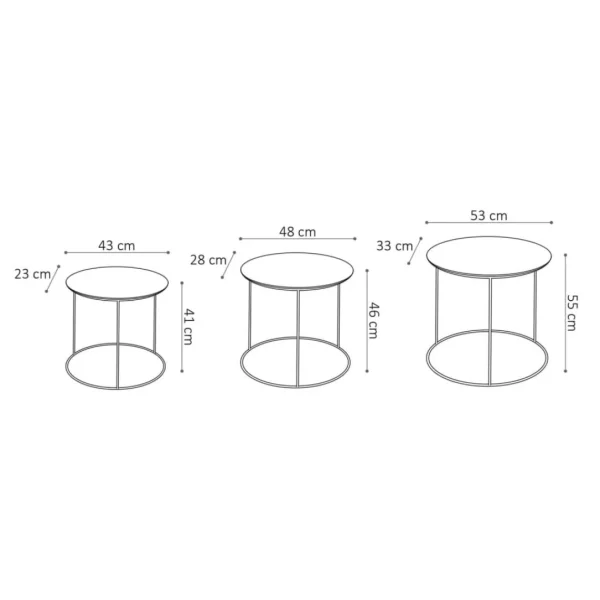 Rousseau Ensemble De Tables D’appoint 3 Pcs Tanto Métal Noir Et Doré 6