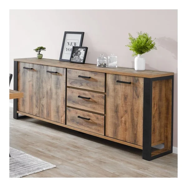 NOUVOMEUBLE Buffet Industriel Couleur Bois Foncé ONNIX 1