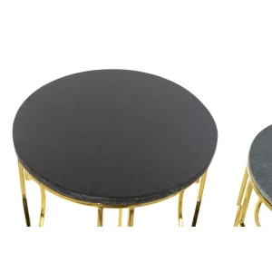 Pegane Set De 2 Tables D’appoints En Marbre Et Métal Coloris Noir Doré 12