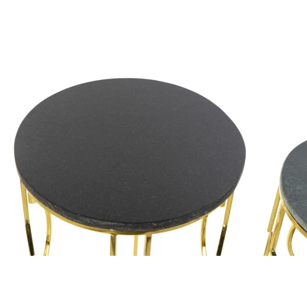 Pegane Set De 2 Tables D’appoints En Marbre Et Métal Coloris Noir Doré 5